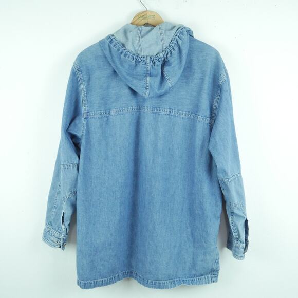 Vintage Large Jacket Denim Chambray Hoodie Fall 90s Normcore Utility Preppy - Picture 7 of 9